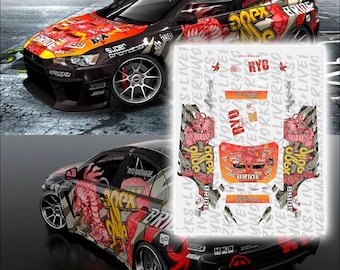 Livrea Mitsubishi Lancer Evo di Ryo Watanabe per Need For Speed ProStreet / Decalcomanie Waterslide e vinile in toner bianco per scale 1/64, 1/24 e 1/10