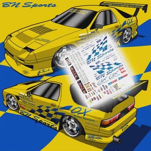 Decoración BN Sports Drift del Mazda RX7 fc3s de Haraguchi / Calcomanías al agua y vinilo en tono blanco para escalas 1/64, 1/24 y 1/10