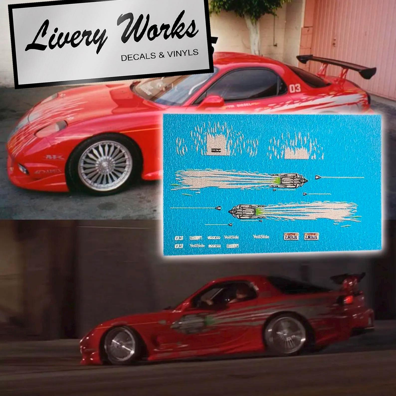 Toretto's RX7 Livery Waterslide Decals/vinyl | 1/64, 1/24, 1/10