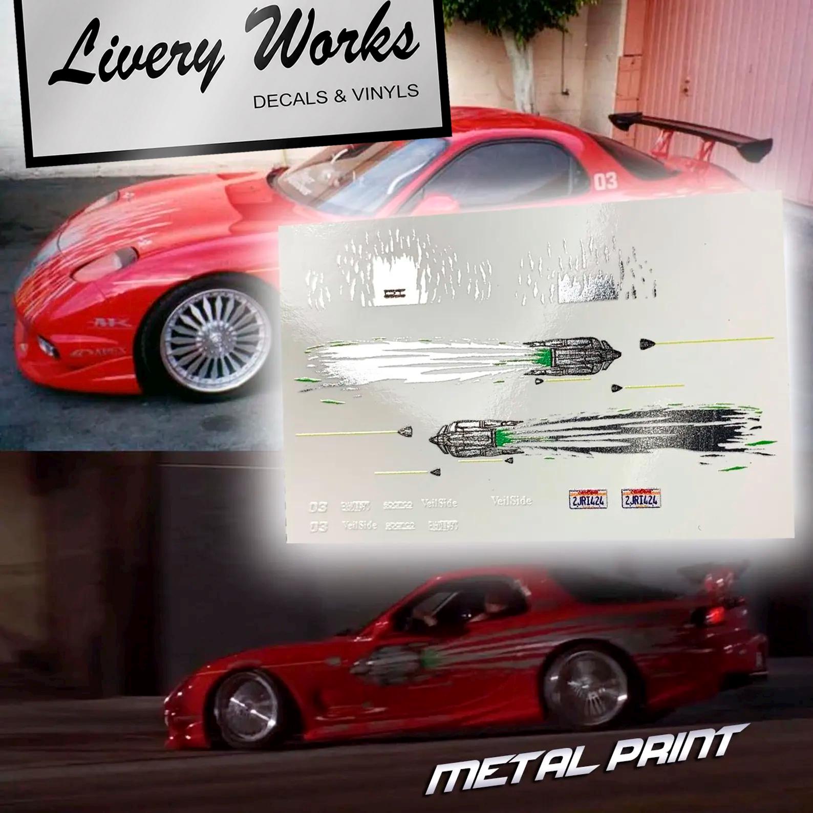 Toretto's RX7 Livery Waterslide Decals/vinyl | 1/64, 1/24, 1/10
