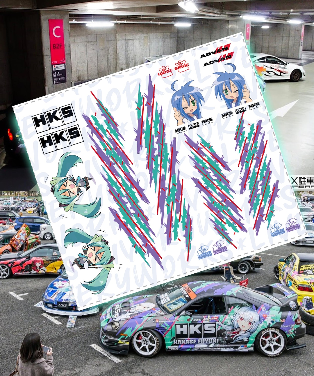 Various Itasha Liveries | White Toner Waterslide Decals 1:64 HW