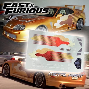 2 Fast 2 Furious Slap Jacks Toyota Supra-lackering | Dekaler och vinyl med vattenrutschkana i vit toner för skala 1/64, 1/24 och 1/10