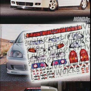 Luces y emblemas Honda Civic ef ek eg TypeR / Calcomanías al agua blancas tóner escala 1:64 para modelos HW
