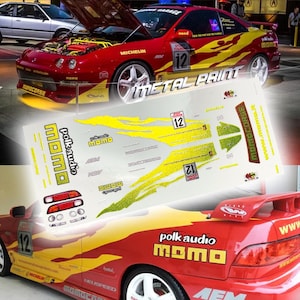 Calcomanías al agua y vinilo con la decoración de Edwin para el MOMO Integra de The Fast and the Furious / Tono blanco para escalas 1/64, 1/24 y 1/10