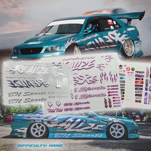 Team Realize Chrome Drift-lackering | Dekaler för vattenrutschkana i vit toner/krom för modeller i skala 1/64, 1/24 och 1/10