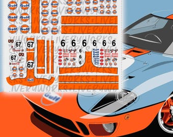 Gulf Racing livery White Toner Waterslide decals for HW 1:64 Gulf Porsche Ford GT40 Camaro