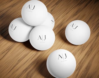 Personalized Monogram Ping Pong Balls 6pc | Custom Initials & Wedding Date | Luxury Wedding Favor | Monogram Ball Set | Beer pong balls gift