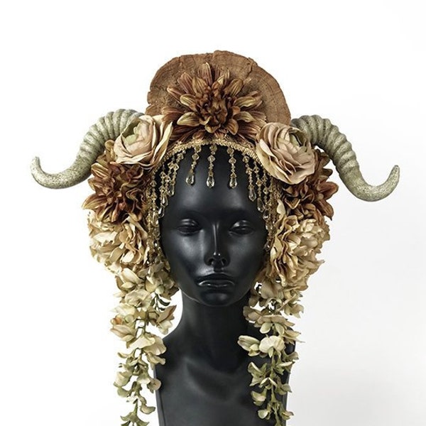 RESERVED FOR VIKKI    Brown Flower Headdress with Horns