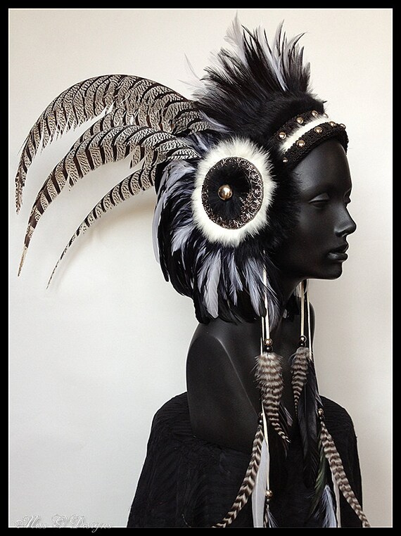 Items similar to MADE TO ORDER Black & White Midsize Warrior Headdress on Etsy