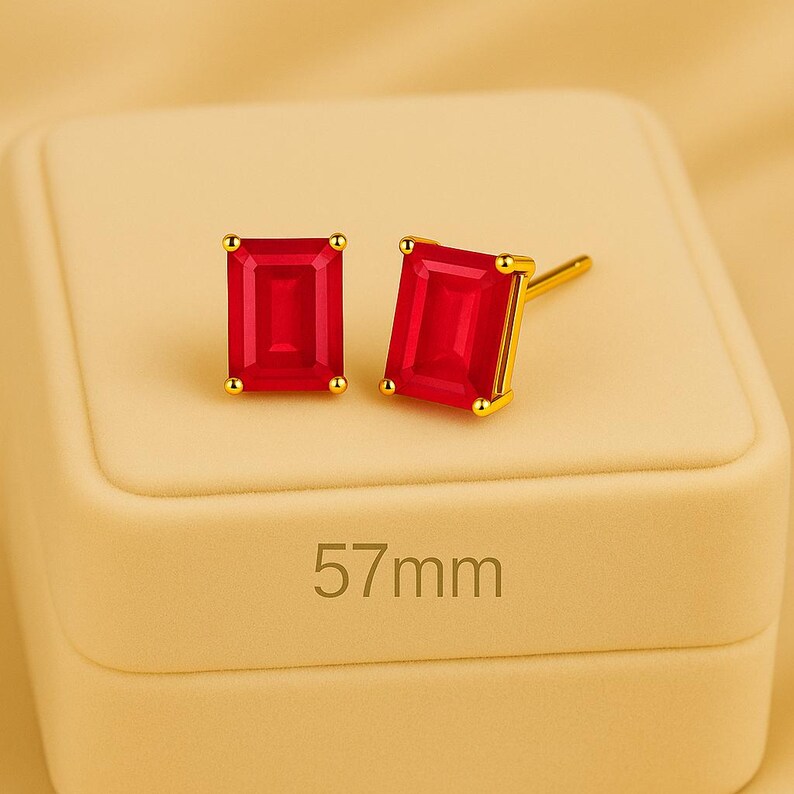 Rectangular Ruby Red Stud Earrings – Sterling Silver Boho Chic Statement Jewelry image 8