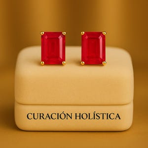 Rectangular Ruby Red Stud Earrings – Sterling Silver Boho Chic Statement Jewelry