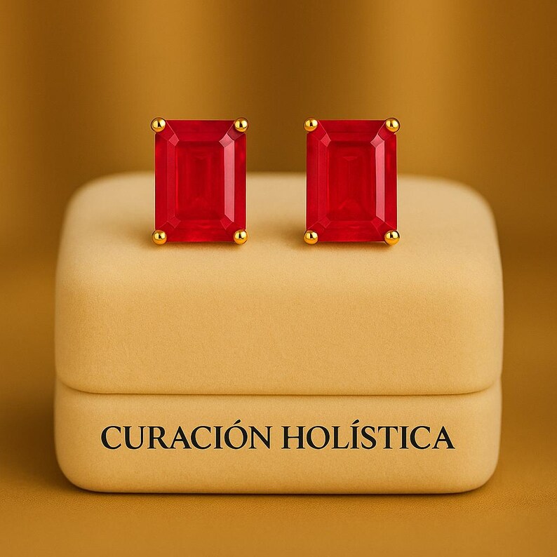 Rectangular Ruby Red Stud Earrings – Sterling Silver Boho Chic Statement Jewelry image 1