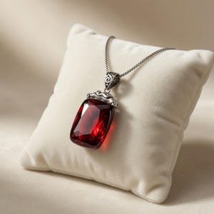 Handmade Tibetan Ruby Necklace 925 Silver – Phoenix & Lotus Symbol Back – Spiritual Protection,