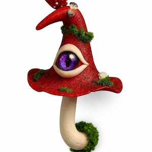 Steampunk Red Mushroom Fridge Magnet, Gothic Whimsigoth Decor, Witchy Oddity Kitchen decor, Dark Cottagecore Gift