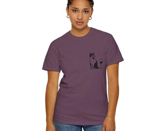 Sitting Cat with Wine Glass T-shirt | Minimal Black Cat Design