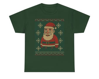 Cringe Retro Santa Claus Christmas Tee | Ugly Sweater Style Snowflake Design