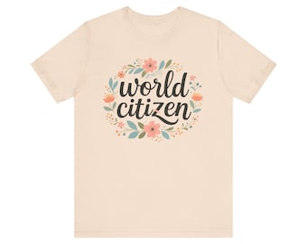 Camiseta/Camiseta gráfica con estampado de corona floral de Ciudadano del Mundo, estilo viajero