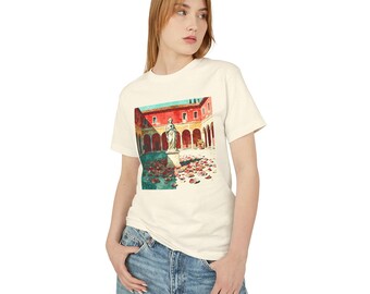 Classical Courtyard Statue with glass of wine T-Shirt | Renaissance Cloister Art Tee