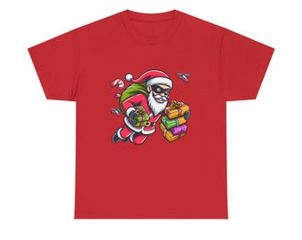 Flying Santa Graphic Tee | Funny Christmas Cotton T-Shirt