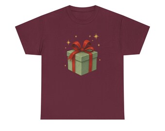 Green Gift Present Box Illustration Tee | Christmas Present Shirt