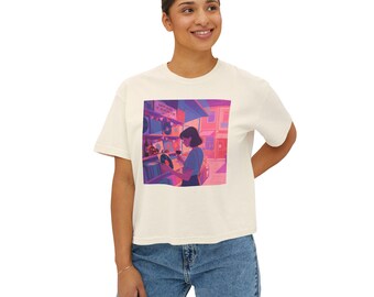 Happy Alone Girl shirt | Vinyl Shopping Illustration Boxy T-Shirt