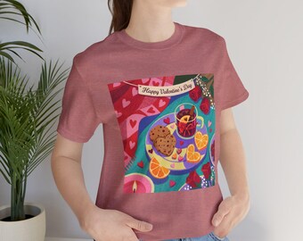 Valentine Breakfast Illustration Tee | heart cookies, tea, orange slices
