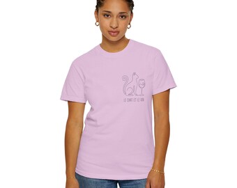 Cat and Glass of Wine Line Art T-shirt