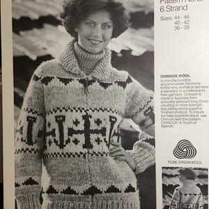 knitting pattern Chinook cowichan siwash wool chunky sweater hook and anchor pattern White buffalo warm unisex Grace Powell Design