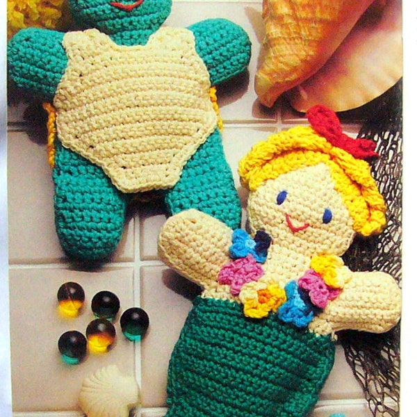 Modèle de crochet FACILE pour les marionnettes Bath Buddy, le gant de toilette, la tortue et la sirène, téléchargement instantané PDF