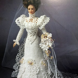 Fashion doll wedding dress gown marriage pattern cotton crochet pattern digital pdf download victorian 11 1/2" fashion doll