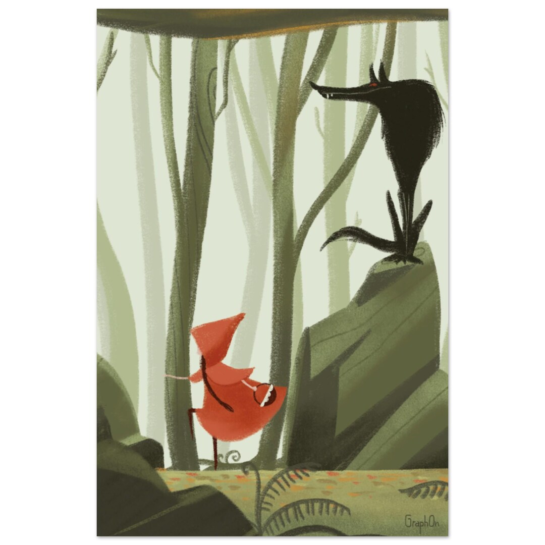 Original Illustration of Little Red Riding Hood and the Wolf – Classic ...