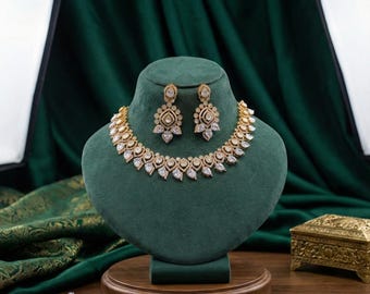 CZ Kundan Necklace Set –  Wedding Jewelry & Earrings