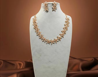 Rose Gold Floral Necklace Set – Crystal Rhinestone Flower Jewelry