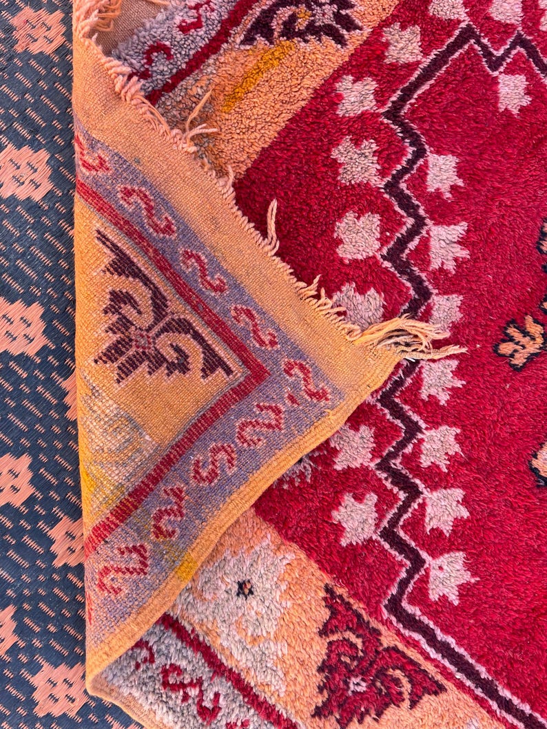 Hand Woven Custom Red Beni Ourain Sheepskin Rug: Retro Berber Moroccan ...