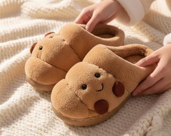 Cute Fluffy Croissant Slippers – Cozy Winter Indoor Shoes for Women & Men