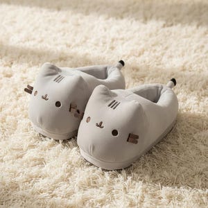 Pantuflas de peluche con forma de gato de dibujos animados: cómodas pantuflas de invierno para interiores