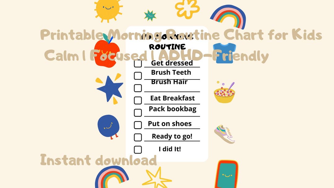 ADHD Morning Routine Chart for Kids | Printable Visual Schedule ...