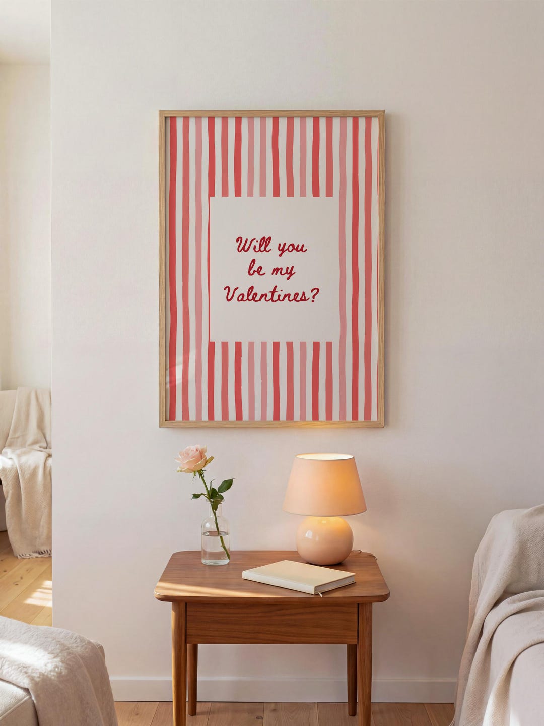 Will You Be My Valentines Print: Pink Striped Wall Art, Romantic ...