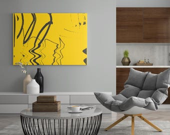 Minimalist Yellow Black Abstract Canvas Wall Art Matte Canvas