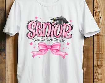 Senior 2026 Graduation T-Shirt for Girls | Pink Bow  Heart Class of 2026 Grad Tee