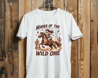 Mama of the Wild One Western Cowgirl Horse Riding T-Shirt - Rodeo Country Mom Graphic Tee Gift