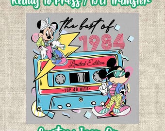 Retro 1984 Cassette DTF Transfer, Mickey Minnie Limited Edition Iron On
