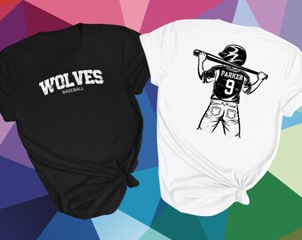 Custom Baseball Player Shirt Name Number Wolves Team Jersey Style Kids Sports Tee