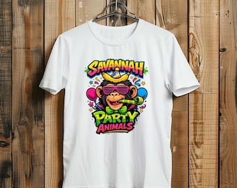 Savannah Party Animals Shirt: Fun Monkey with Party Hat  Sunglasses Tee - Ideal for Animal Lovers
