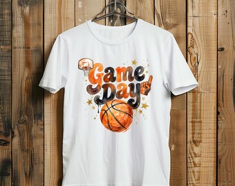 Game Day Basketball Watercolor T-Shirt, Sports Fan Apparel, Trendy Baller Gift, Hoops Season Design