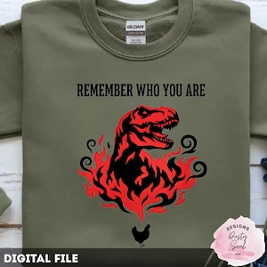 Kom ihåg vem du är PNG | Dinosaurie kyckling evolution meme | Rolig motiverande T-Rex design | Utskrivbar skjorta grafik digital nedladdning