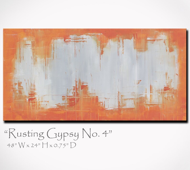 Painting Abstract Art Orange and Gray Large 48x24 Original Etsy