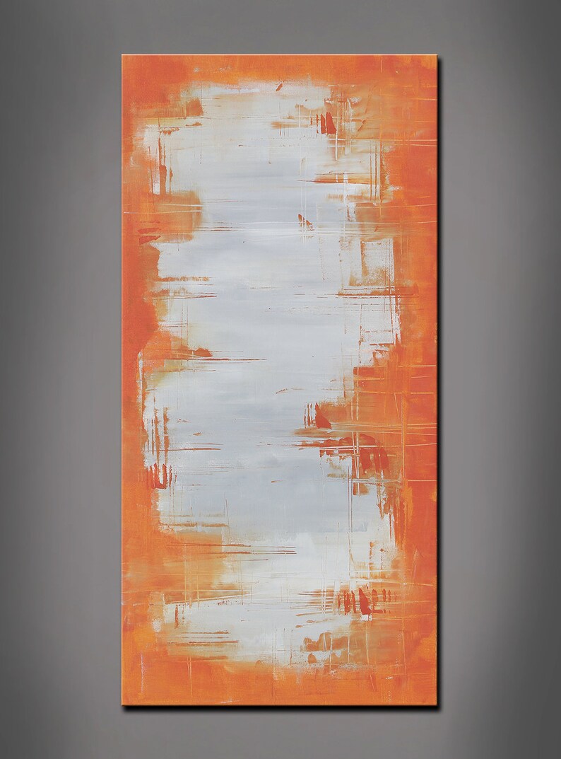 Painting Abstract Art Orange and Gray Large 48x24 Original Etsy