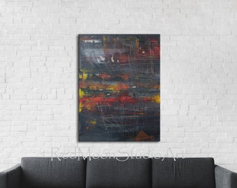 Painting Abstract Art Orange and Gray Large 40x30 Original Abstract Art