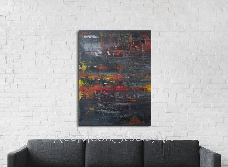 Painting Abstract Art Orange and Gray Large 40x30 Original Etsy